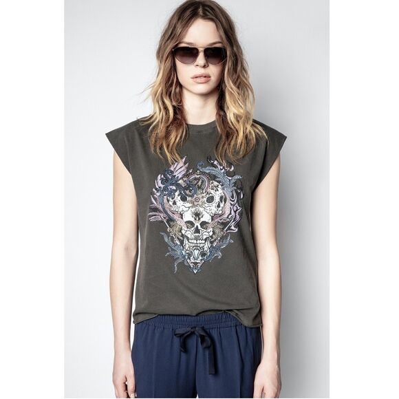 Zadig & Voltaire Weny Compo Skull Tank Blouse Top Beaded Printed S NEW 280823 - Picture 1 of 10
